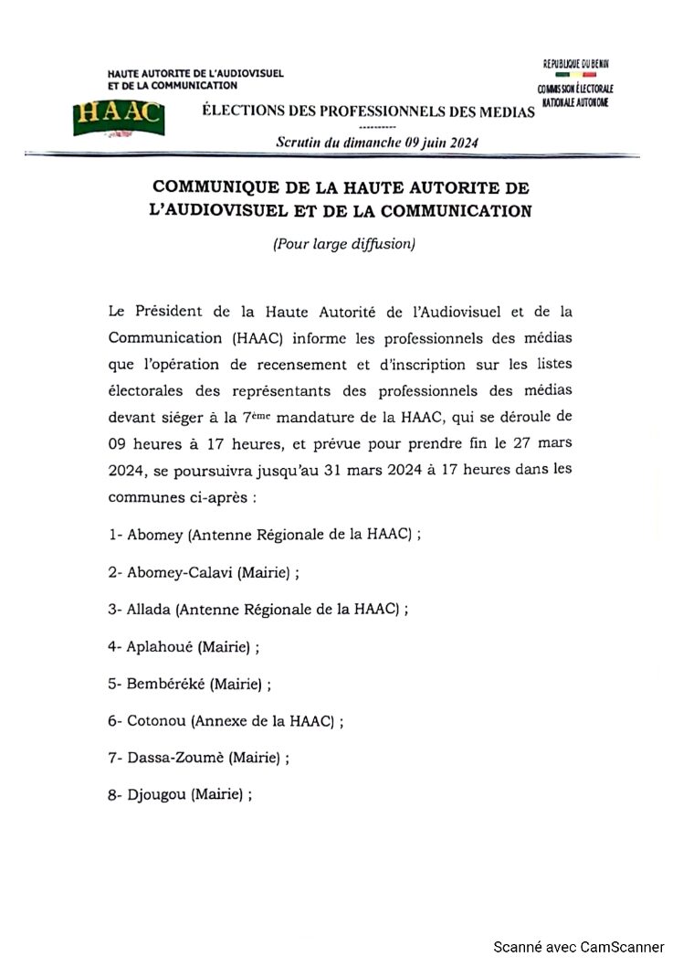 Élection à la HAAC au Bénin : La date de l’inscription des électeurs prolongée