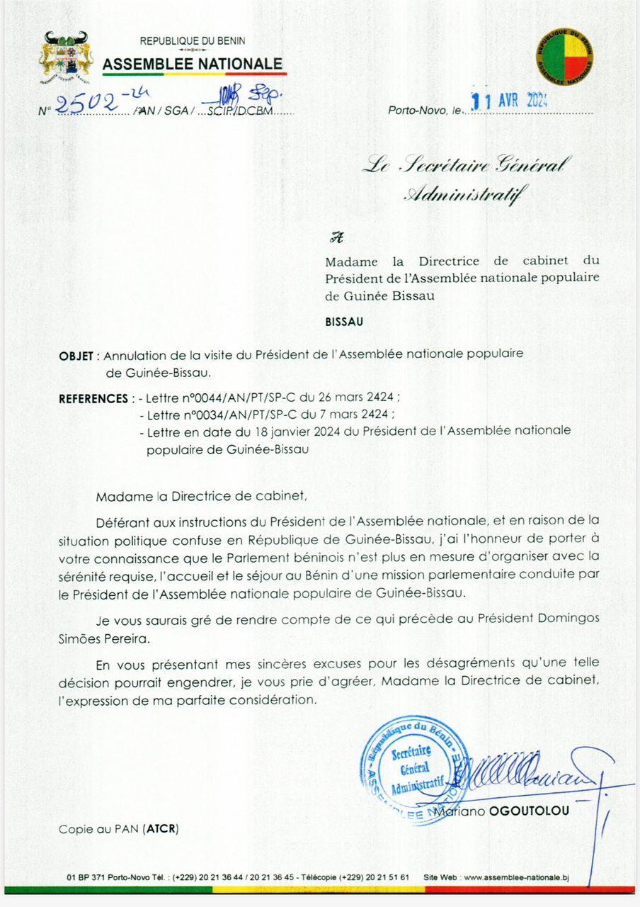 Bénin : L’institution de Vlavonou annule une mission parlementaire bissau-guinéenne