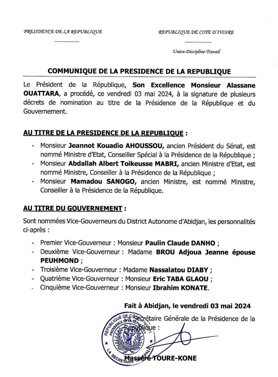 Côte d'Ivoire : Alassane Ouattara procède à plusieurs nominations
